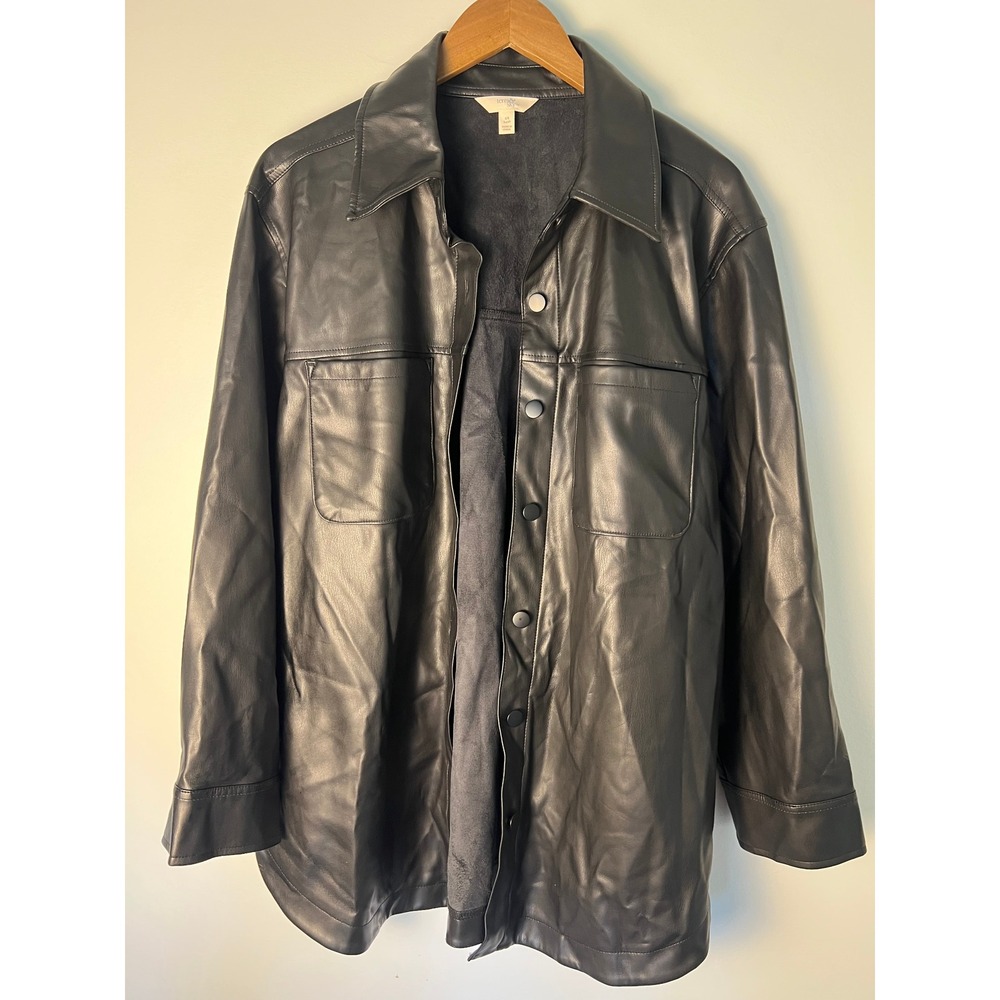 Terra & Sky Faux Leather W 0X/14W Black Snap Jacket Grunge Indie Sleaze Chic Y2K